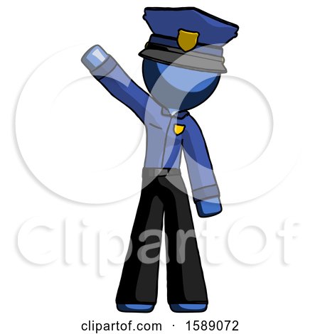 Blue Police Man Waving Emphatically with Right Arm by Leo Blanchette
