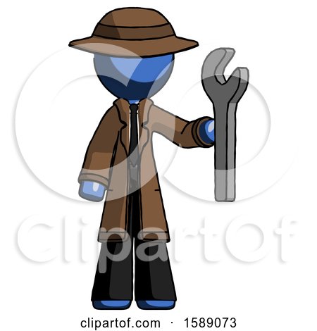 Blue Detective Man Holding Wrench Ready to Repair or Work by Leo Blanchette