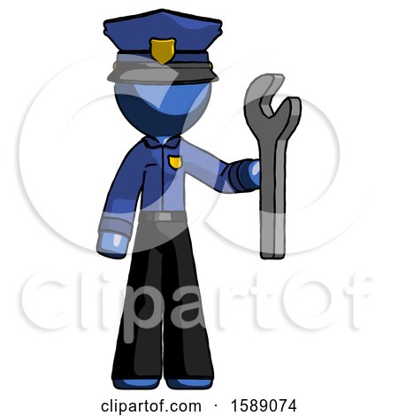 Blue Police Man Holding Wrench Ready to Repair or Work by Leo Blanchette