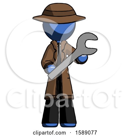 Blue Detective Man Holding Large Wrench with Both Hands by Leo Blanchette