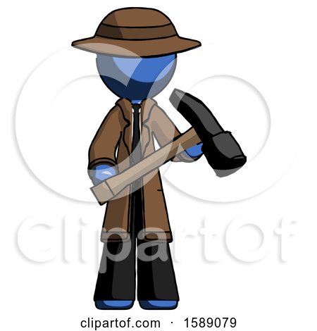 Blue Detective Man Holding Hammer Ready to Work by Leo Blanchette
