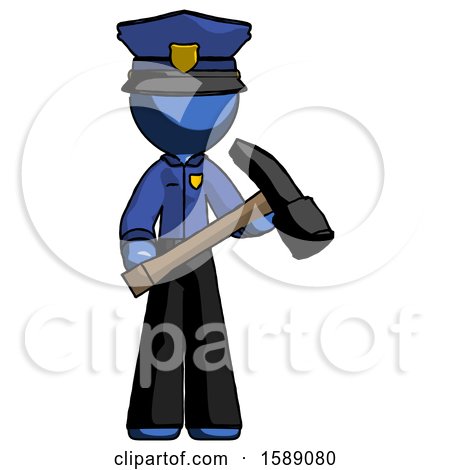 Blue Police Man Holding Hammer Ready to Work by Leo Blanchette