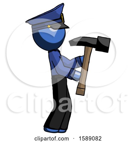Blue Police Man Hammering Something on the Right by Leo Blanchette