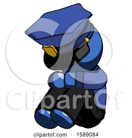 Blue Police Man Sitting with Head down Facing Angle Left by Leo Blanchette