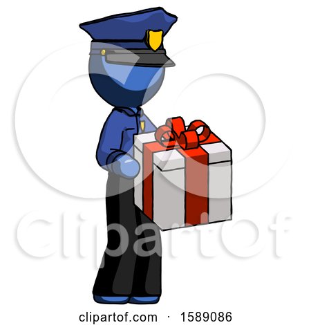 Blue Police Man Giving a Present by Leo Blanchette