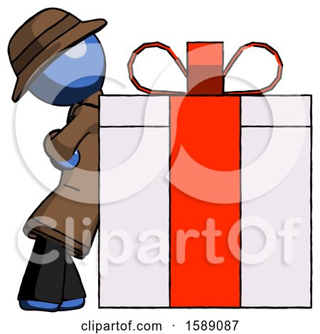Blue Detective Man Gift Concept - Leaning Against Large Present by Leo Blanchette