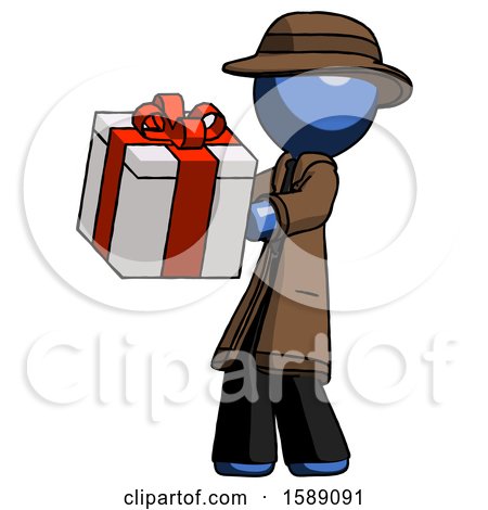 Blue Detective Man Presenting a Present with Large Red Bow on It by Leo Blanchette