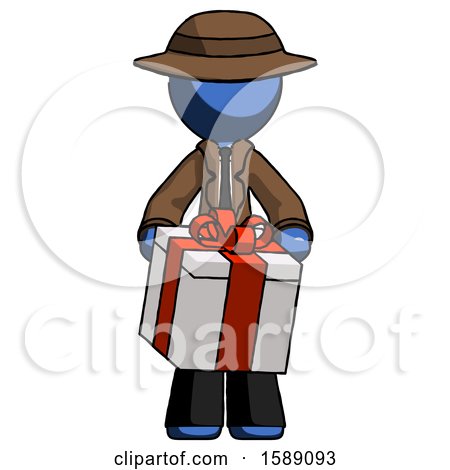 Blue Detective Man Gifting Present with Large Bow Front View by Leo Blanchette
