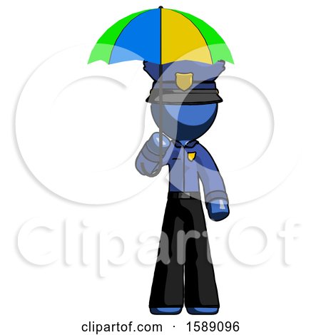 Blue Police Man Holding Umbrella Rainbow Colored by Leo Blanchette