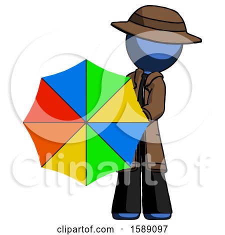 Blue Detective Man Holding Rainbow Umbrella out to Viewer by Leo Blanchette