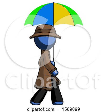 Blue Detective Man Walking with Colored Umbrella by Leo Blanchette