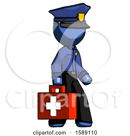 Blue Police Man Walking with Medical Aid Briefcase to Right by Leo Blanchette