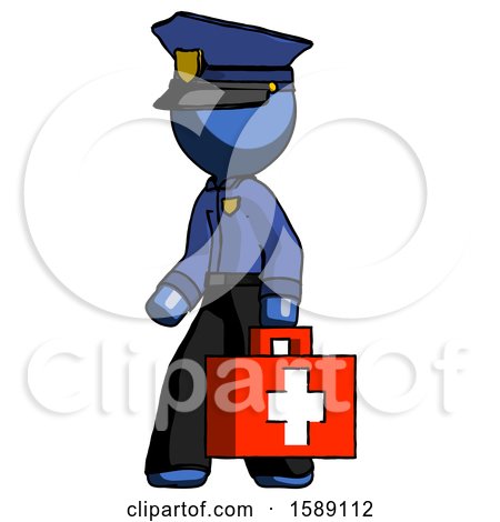Blue Police Man Walking with Medical Aid Briefcase to Left by Leo Blanchette