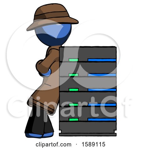 Blue Detective Man Resting Against Server Rack by Leo Blanchette