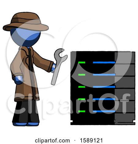 Blue Detective Man Server Administrator Doing Repairs by Leo Blanchette