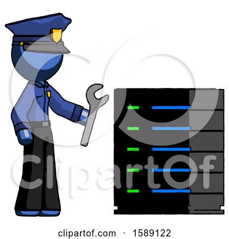 Blue Police Man Server Administrator Doing Repairs by Leo Blanchette