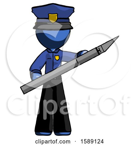 Blue Police Man Holding Large Scalpel by Leo Blanchette