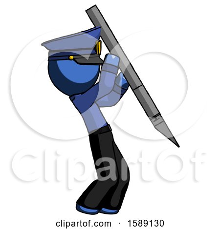 Blue Police Man Stabbing or Cutting with Scalpel by Leo Blanchette
