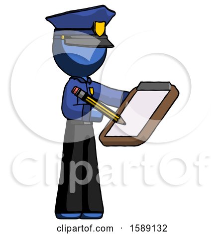 Blue Police Man Using Clipboard and Pencil by Leo Blanchette