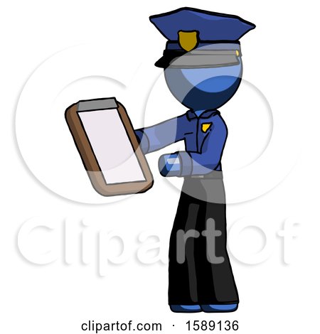 Blue Police Man Reviewing Stuff on Clipboard by Leo Blanchette