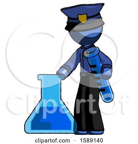 Blue Police Man Holding Test Tube Beside Beaker or Flask by Leo Blanchette