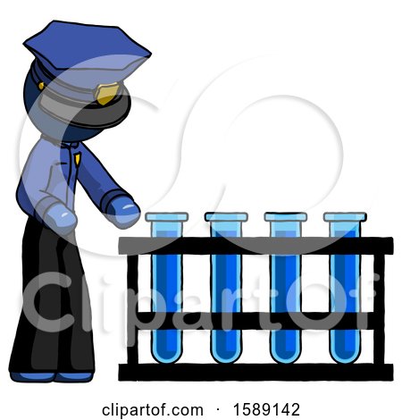 Blue Police Man Using Test Tubes or Vials on Rack by Leo Blanchette