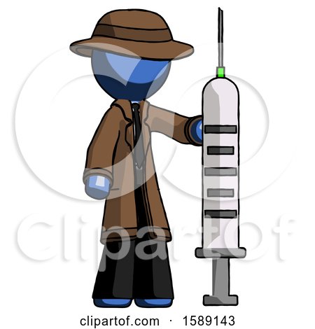 Blue Detective Man Holding Large Syringe by Leo Blanchette