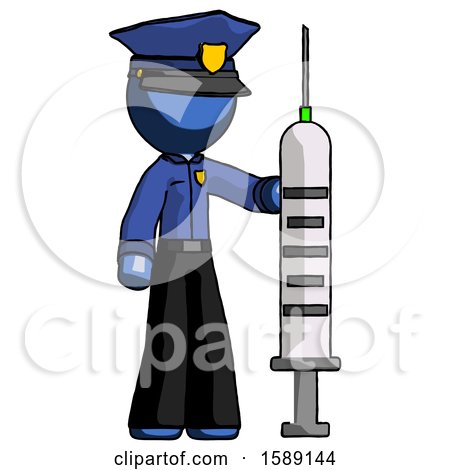 Blue Police Man Holding Large Syringe by Leo Blanchette