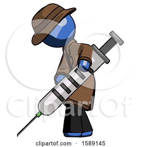 Blue Detective Man Using Syringe Giving Injection by Leo Blanchette