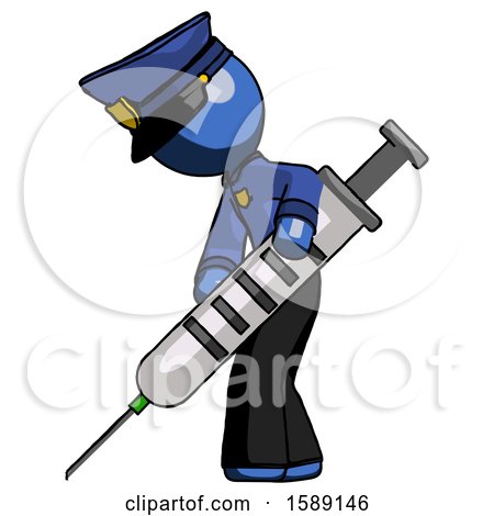 Blue Police Man Using Syringe Giving Injection by Leo Blanchette