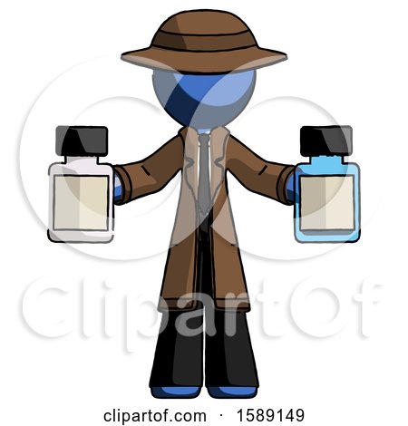 Blue Detective Man Holding Two Medicine Bottles by Leo Blanchette