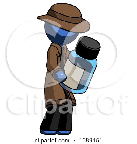 Blue Detective Man Holding Glass Medicine Bottle by Leo Blanchette