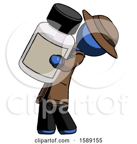 Blue Detective Man Holding Large White Medicine Bottle by Leo Blanchette