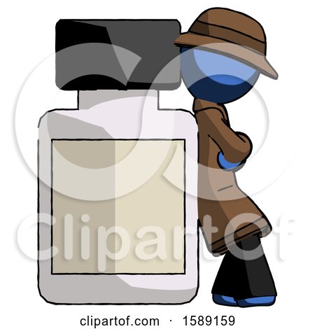 Blue Detective Man Leaning Against Large Medicine Bottle by Leo Blanchette