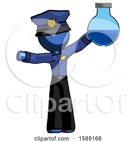 Blue Police Man Holding Large Round Flask or Beaker by Leo Blanchette