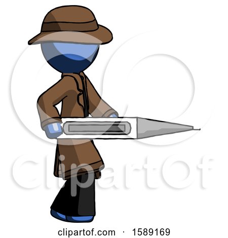 Blue Detective Man Walking with Large Thermometer by Leo Blanchette