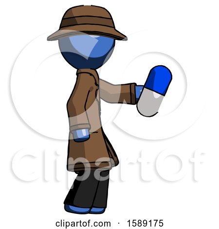 Blue Detective Man Holding Blue Pill Walking to Right by Leo Blanchette