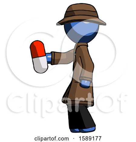 Blue Detective Man Holding Red Pill Walking to Left by Leo Blanchette