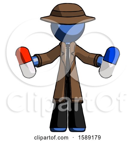 Blue Detective Man Holding a Red Pill and Blue Pill by Leo Blanchette