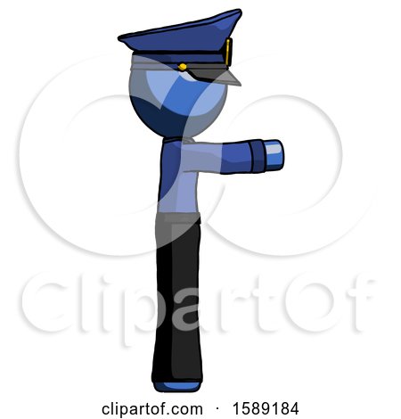 Blue Police Man Pointing Right by Leo Blanchette