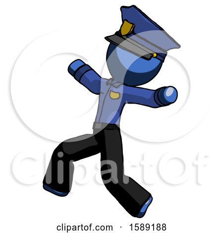 Blue Police Man Running Away in Hysterical Panic Direction Left by Leo Blanchette