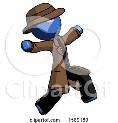 Blue Detective Man Running Away in Hysterical Panic Direction Right by Leo Blanchette