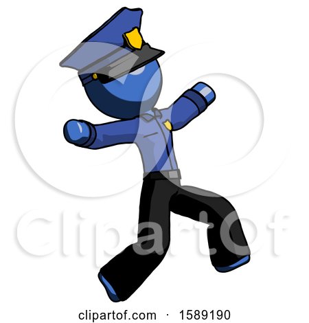 Blue Police Man Running Away in Hysterical Panic Direction Right by Leo Blanchette