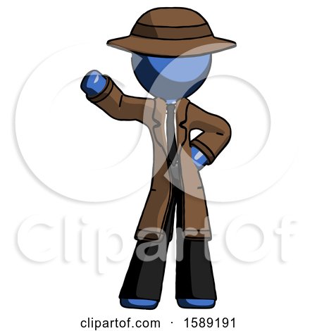 Blue Detective Man Waving Right Arm with Hand on Hip by Leo Blanchette