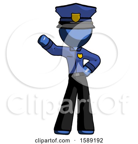 Blue Police Man Waving Right Arm with Hand on Hip by Leo Blanchette