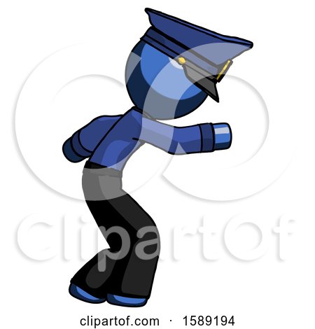 Blue Police Man Sneaking While Reaching for Something by Leo Blanchette