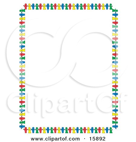 Stationery Border Of Colorful Paper Dolls Holding Hands Clipart Illustration by Andy Nortnik