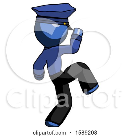 Blue Police Man Kick Pose Start by Leo Blanchette