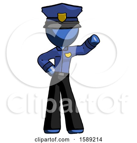 Blue Police Man Waving Left Arm with Hand on Hip by Leo Blanchette