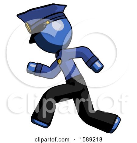Blue Police Man Running Fast Left by Leo Blanchette